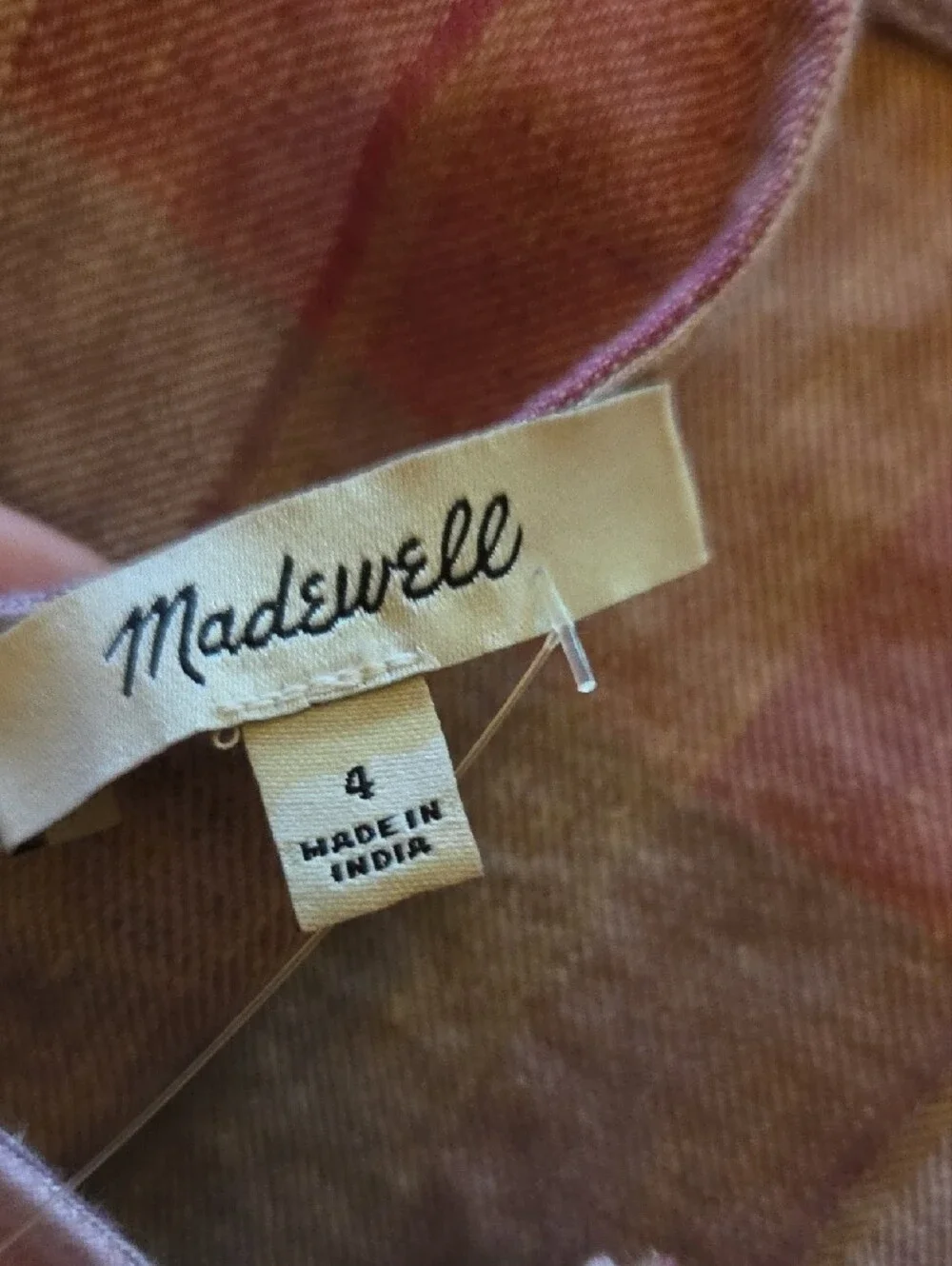 Madewell Plaid Tie-back Tank in Red, Pink and Tan